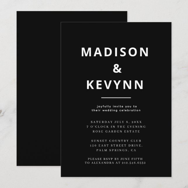 Convites Casamento Simples Preto e Branco (Frente/Verso)