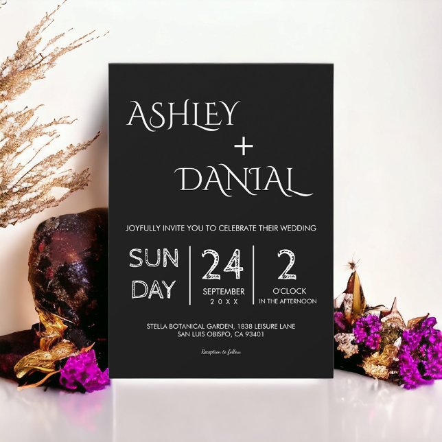 Convites Casamento Simples Preto E Branco Delicado Elegante (Criador carregado)