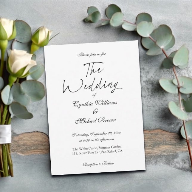 Convites Casamento Simples Preto e Branco em Script Elegant (Criador carregado)