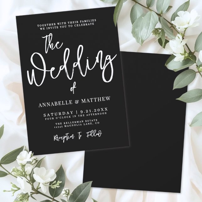 Convites Casamento Simples Preto e Branco Moderno (Modern White Black Simple Wedding Invitation)