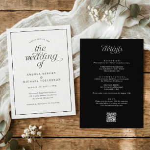 Convites Casamento Simples Preto e Branco Tudo em Um