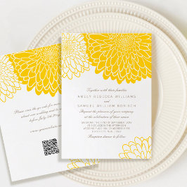 Convites Casamento simples QR RSVP de Chrysanthemum Amarelo