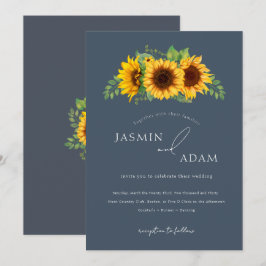 Convites Casamento Simples Real Azul Opulência Girassol