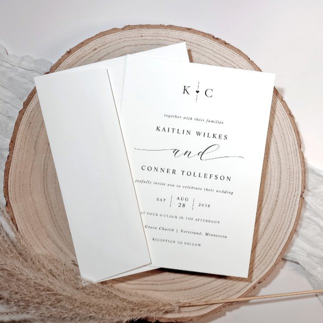 Convites Casamento Simples Romântico Negro e Branco (Modern romantic wedding invitations with simple heart design)