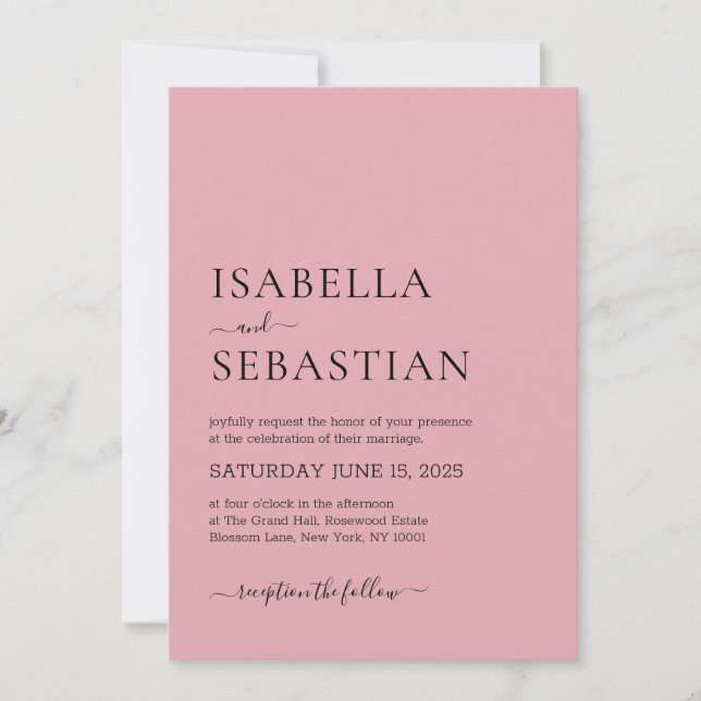 Convites Casamento Simples Rosa Pastel (Frente)