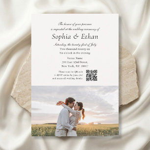Convites Casamento Simples Rótulo 2 Código QR Foto Off Bran