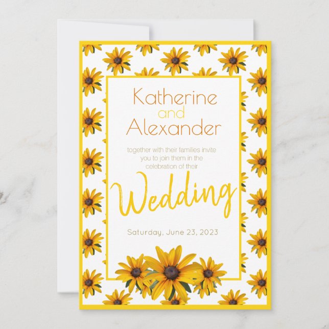 Convites Casamento Simples Susan Flor De Olho Negro Amarelo (Frente)