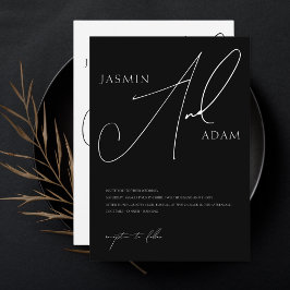 Convites Casamento Simples Tipografia Script Preto Branco