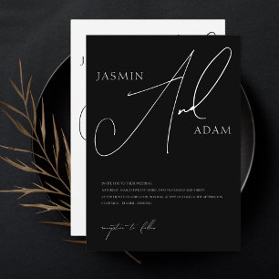 Convites Casamento Simples Tipografia Script Preto Branco