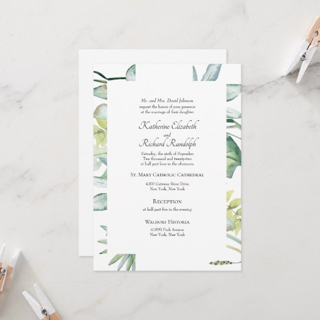 Convites Casamento Simplesmente Elegante com Verdura Tropic (Frente/Verso In Situ)