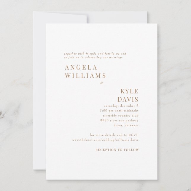 Convites Casamento Site Moderno Dourado e Branco Sem Pais (Frente)
