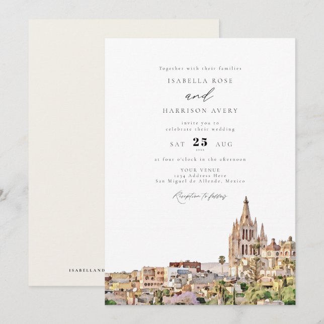 Convites Casamento Skyline Cidade do México - San Miguel (Frente/Verso)