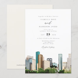 Convites Casamento Skyline da Cidade do Texas Watercolor Ho