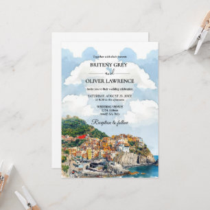 Convites Casamento Skyline Da Costa Amalfi Itália Watercolo