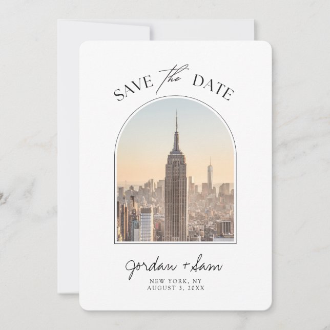 Convites Casamento Skyline em Nova York Salve a Data (Frente)