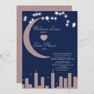 Convites Casamento Skyline noturno do Marinho Blush