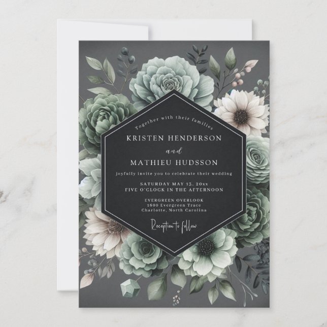 Convites Casamento Slate Baroque Bloom (Frente)