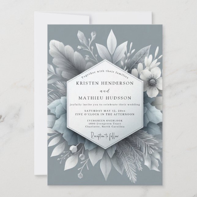 Convites Casamento Slate Blue Frosty Flora (Frente)