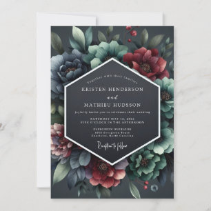 Convites Casamento Slate Burgundy Barroco em Flor
