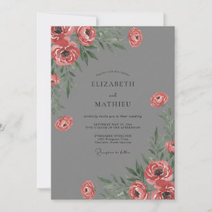 Convites Casamento Slate Crimson Ranunculus Eucalipto