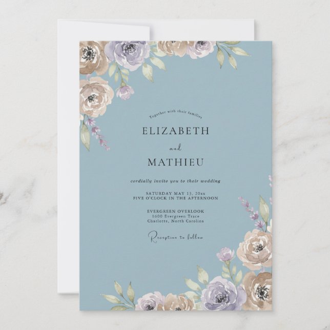 Convites Casamento Slate Lavanda Ranunculus Eucalipto Empoe (Frente)