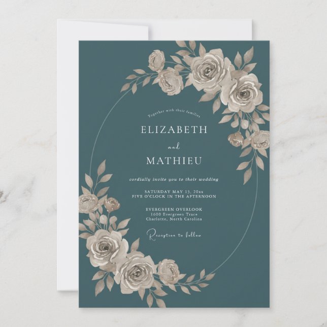 Convites Casamento Slate Marfim Rosa Poeira (Frente)