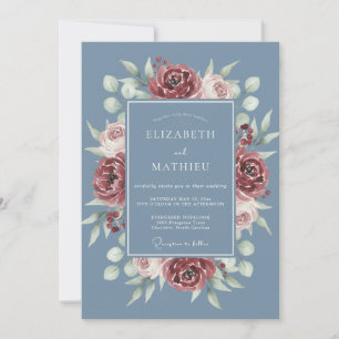 Convites Casamento Slate Maroon Ranunculus Eucalipto