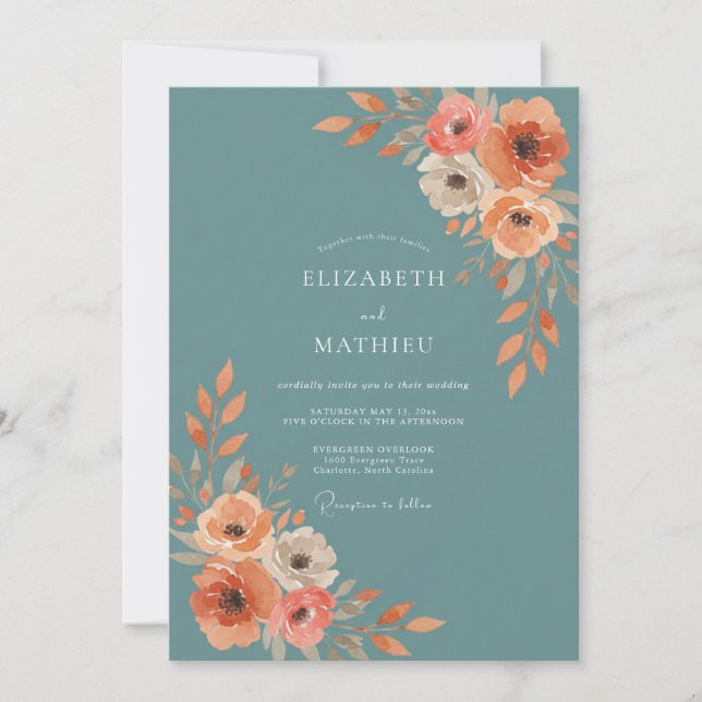 Convites Casamento Slate Teal Papoula (Frente)