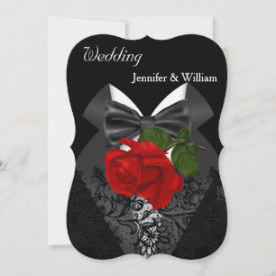 Convites Casamento Smoking Preto Branco Rosa Vermelha Profu