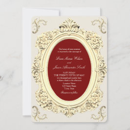 Convites Casamento Sofisticado Barroco Dourado e Borgonha