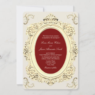 Convites Casamento Sofisticado Barroco Dourado e Borgonha