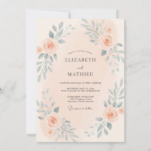 Convites Casamento Sofisticado com Folhas em Tons de Pêsseg