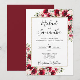Convites Casamento Sofisticado com Rosas Vermelhas e Bege R