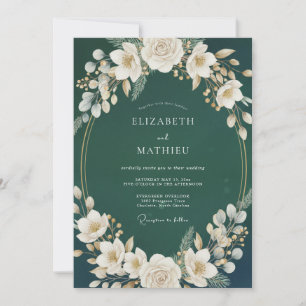 Convites Casamento Sofisticado de Inverno com Verde Florest