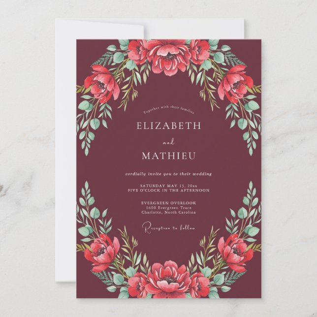 Convites Casamento Sofisticado de Outono Marrom-Vermelho (Frente)