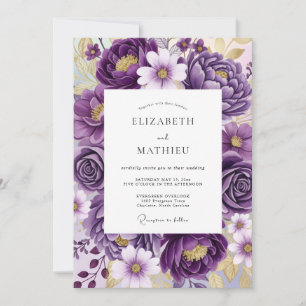 Convites Casamento Sofisticado de Primavera com Roxo Intens