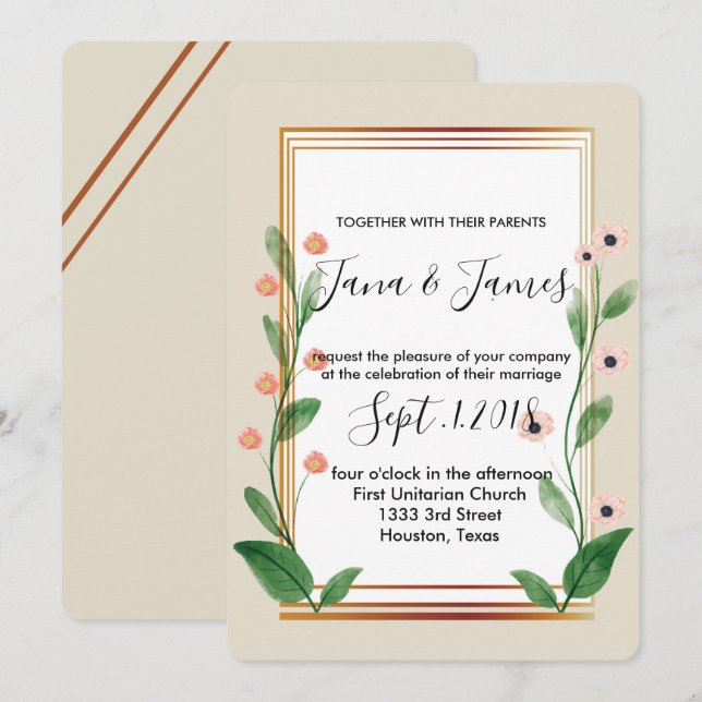 Convites Casamento sofisticado e clássico (Frente/Verso)