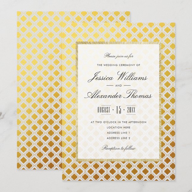 Convites Casamento sofisticado em dourado e branco (Frente/Verso)