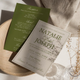 Convites Casamento sofisticado em verde oliva antigo dinhei