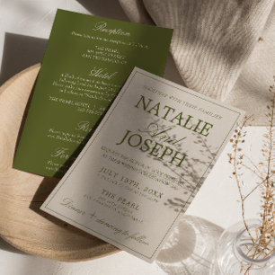 Convites Casamento sofisticado em verde oliva antigo dinhei