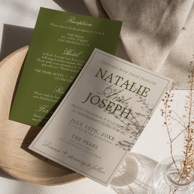 Convites Casamento sofisticado em verde oliva antigo dinhei (Criador carregado)