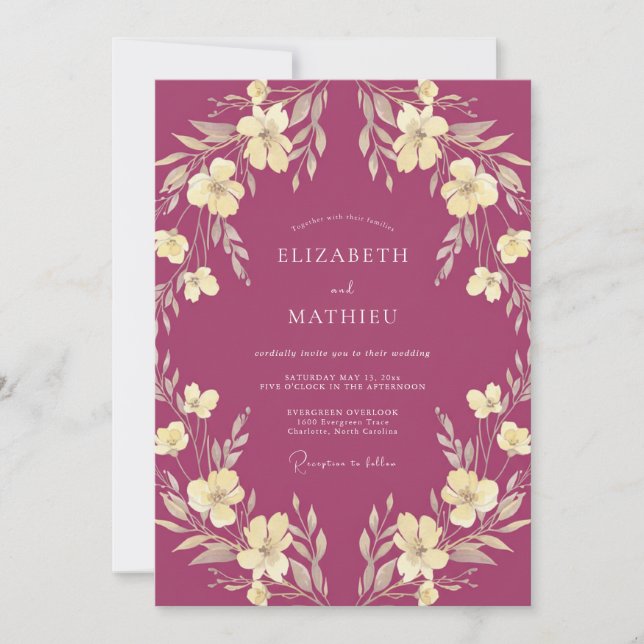 Convites Casamento Sofisticado Magenta Natureza (Frente)
