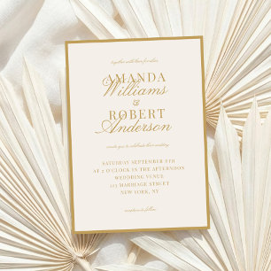 Convites Casamento Sofisticado Marfim e Ouro Old Money