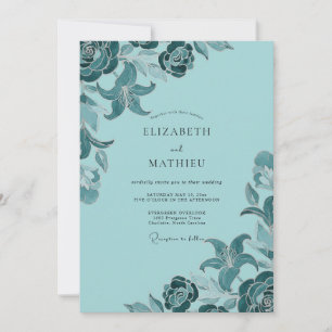 Convites Casamento Sofisticado Teal à Beira-Mar