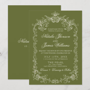 Convites Casamento sofisticado vintage azeitona verde dinhe