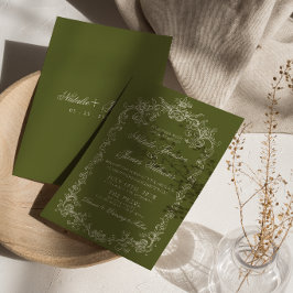 Convites Casamento sofisticado vintage azeitona verde dinhe