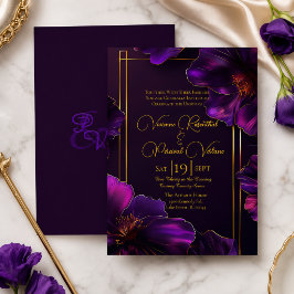 Convites Casamento Sofisticado Violeta Luminoso Roxo Dourad