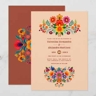 Convites Casamento Soft Peach & Red Clay Folk Art Fiesta