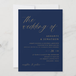 Convites Casamento Soft Romântico em Azul Naval e Dourado T