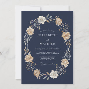 Convites Casamento Solene à Noite com Azul Marinho